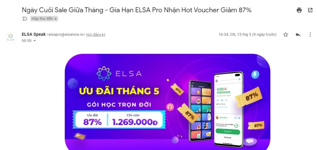 Hay email sale của Elsa giới thiệu voucher “khủng”.