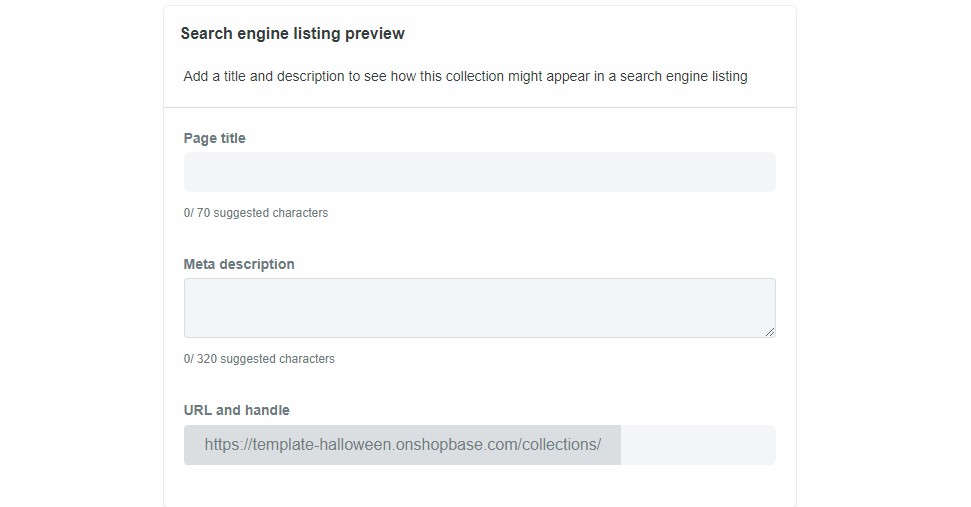 Các thông tin bạn điền tại Search engine list preview sẽ quyết định cách mà bộ sưu tập hiển thị trên các công cụ tìm kiếm