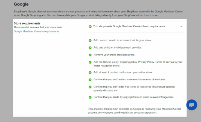 Danh mục để bạn kiểm tra xem cửa hàng của mình đã đáp ứng đầy đủ các yêu cầu của GMC hay chưa.