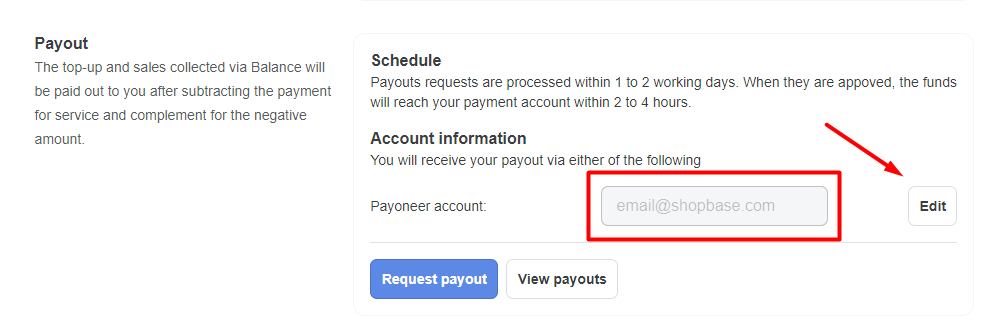 Add Payout information