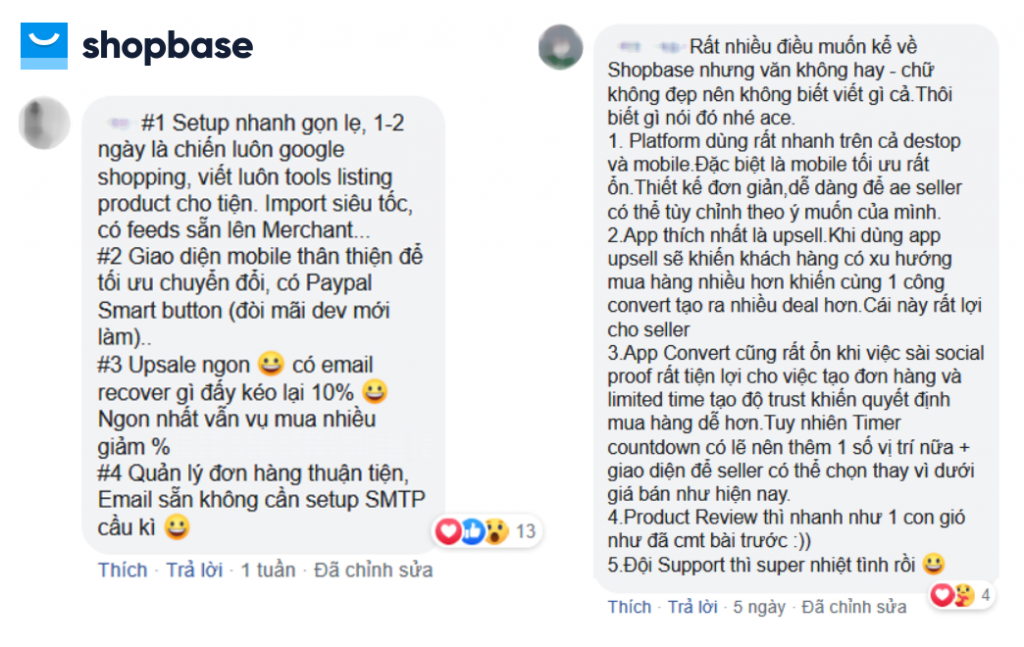 Cảm nghĩ của người dùng khi sử dụng ShopBase