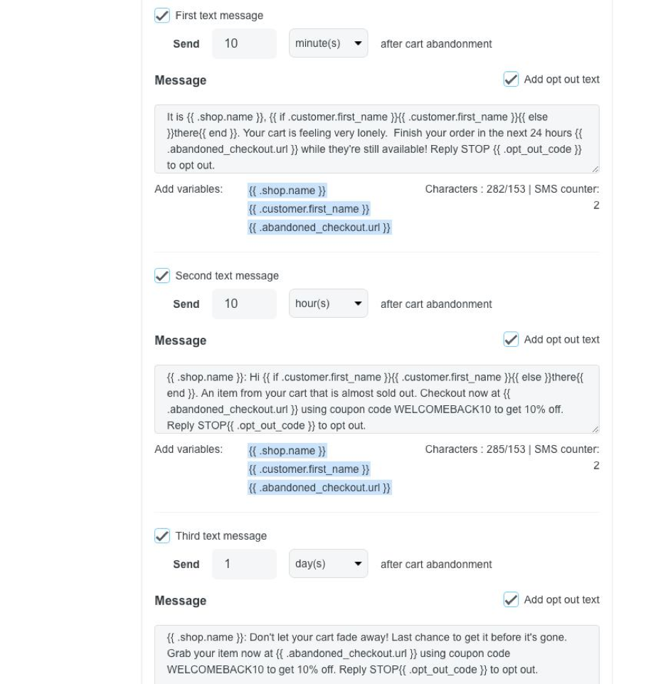 The recovery SMS after conducting an A/B testing